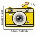 Yellow retro camera embroidered iron-on patch for clothing with dimensions 6.7cm x 6cm - Cartoon Camera Patch 9