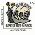 Cartoon snail skull embroidery patch with SLOW DOWN text and thermal adhesive backing - Cartoon Skeleton 5# (AZ2508G8-4)