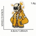 Cartoon skull patch in yellow hoodie with embroidery details and size dimensions - Cartoon Skeleton 7# (AZ2508G8-4)