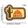 Mexico embroidery patch featuring a green cactus and orange Mayan pyramid icon - Mexico Style (标志布贴20#)