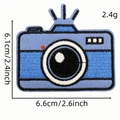 Blue camera embroidered iron-on patch for clothing accessories measuring 6.1x6.6cm - Cartoon Camera Patch 14