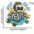 Skeleton relaxing in a pond embroidered patch with 'Just Relax' text, 6.6cm x 6.5cm size - Cartoon Skeleton 8# (AZ2508G8-4)