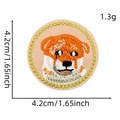 Round 4.2cm cute fox animal embroidery patch with pink canvas and yellow star stitching - Cartoon Animal Patch Style 5