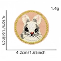 Pink round embroidered patch with cute grey rabbit design and golden edge finish - Cartoon Animal Patch Style 6