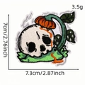 Embroidered cartoon skull and orange pumpkin patch with green leaves for Halloween DIY - Skull Patch 7#