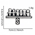 Embroidered black and white dollar sign patch with stick figures, 7cm wide for clothes - Hand-in-Hand Figures with Dollar Sign (Dollar Series Patch #5)