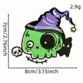 Embroidered Halloween green skull patch with purple wizard hat and yellow star detail - Skull Patch 8#