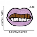 Embroidered pink lips patch with gold teeth details, size 6.8x5cm for clothing - Red Lips and Gold Teeth Design (Dollar Series Cloth Patch #6)