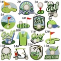 Collection of 16 golf themed embroidered patches including clubs, carts and flags - Golf Club Pattern Combination