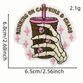 Skeleton hand coffee cup embroidery patch, 6.8cm iron-on badge for clothes accessories - Cartoon Skeleton 15# (AZ2508G8-4)
