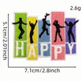 Parches bordados HAPPY de ballet danza coloridos con adhesivo para ropa planchado - Pasos de Baile Coloridos HAPPY (4#)