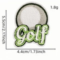 Embroidered golf ball patch for clothing with green Golf text and precise dimensions - Golf Club Pattern 13