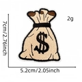 Embroidered dollar money bag patch for clothes with beige finish and black $ sign - Money Bag Shape (US Dollar Series Patch #12)