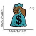Embroidered money bag patch with dollar sign in blue and brown for clothing decoration - Hand-Painted Style Money Bag Patch (Dollar Series #15)