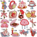 Detailed grid view of 16 vintage pink cartoon embroidered patches for clothing decor - Pink Series Set