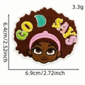 Écusson brodé fille noire avec texte GOD SAYS pour décoration de vêtements 6,9cm - Écusson Fille Afro 7# (God Says)