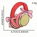 Pink cartoon bear headphones embroidered iron-on patch with measurement details - Bowknot Headphones Shape