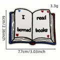 Embroidered 'I read banned books' patch with red and blue hearts on white base - I Read Banned Books (4#)