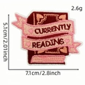 Embroidered 'Currently Reading' book patch in burgundy and pink, 5.1x7.1cm size - Currently Reading (5#)