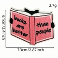 Pink book and black cat embroidery patch with books are better than people text - Cat Books (8#)
