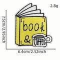 Book and coffee cup embroidered iron-on patch, reading accessory 7.5cm x 6.4cm - Book And Coffee (9#)