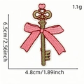 Embroidered key patch with red heart and pink bow for cute girls clothing accessories - Heart Key Shape