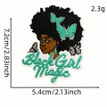 Écusson brodé Black Girl Magic avec papillons et dimensions de 7,2x5,4 cm - Écusson Fille Afro 5# (Papillon Sarcelle)