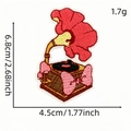 Gramophone shaped pink flower embroidery patch with white border for clothing decor - Retro Gramophone Design