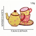 Cute cartoon tea set embroidered patch with dimensions 5.2cm by 7.3cm for clothing décor - Teapot & Teacup Design