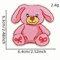 Pink cartoon bunny embroidered patch with red bow, size 6.4x6.3cm for clothing decor - Pink Rabbit