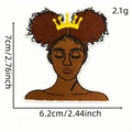 Écusson brodé fille noire avec couronne jaune, variante de 7cm de haut avec dimensions - Écusson Fille Afro 11# (Chignon Couronné)