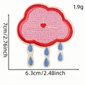 Pink cartoon cloud embroidery patch with heart clock design and blue raindrops detail - Heart Cloud Rain