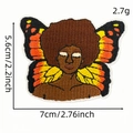 Écusson brodé d'une femme Afro avec ailes de papillon et mesures détaillées - Écusson Fille Afro 14# (Ailes Dégradées)