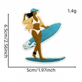 Patch ricamata Coastal Cowgirl con ragazza, tavola da surf blu e dimensioni reali - Stile Ragazza con Tavola da Surf (4#)