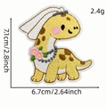 Gelber Dinosaurier-Braut-Aufnäher mit weißem Schleier Stickerei Größe 7,1 cm x 6,7 cm - Braut-Stil (恐龙布贴1#)