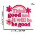 Patch ricamata a fiori rosa con arcobaleno e frase motivazionale per decoro vestiti - Stile Floreale Smile (Toppa Inglese Rosa 4#)
