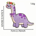 Purple cartoon long-neck dinosaur embroidery patch with floral crown and measurement marks - Purple Flower Wreath Style (恐龙布贴6#)