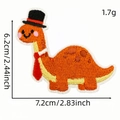 Cute orange dinosaur embroidered patch with black hat and red tie for clothing - Gentleman Top Hat Style (恐龙布贴8#)