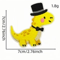 Embroidered yellow dinosaur patch with top hat and dimensions 7cm by 7cm - Bow Tie Style (恐龙布贴10#)