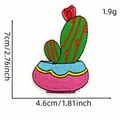 Embroidered green cactus patch with small red flower and colorful pot for clothing - Cactus Style 5