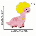 Pink cartoon dinosaur embroidery patch with yellow hair and star for clothing - Yellow Fluffy Hair Style (恐龙布贴13#)