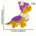 Yellow cartoon dinosaur embroidery patch with purple hat and white scarf detail - Winter Scarf Style (恐龙布贴15#)