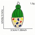 Green cactus embroidered patch with white flower and colorful dotted pot 7cm x 3.5cm - Cactus Style 7