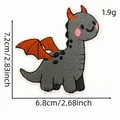 Cute grey dinosaur cartoon embroidered patch with orange wings for clothing DIY, 7.2x6.8cm - Fire Breathing Dragon Style (恐龙布贴16#)