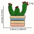 Green cactus embroidered patch with red flower and striped pot, 7x5.8cm size - Cactus Style 11