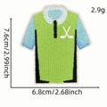 Green golf polo shirt embroidered patch with blue sleeves and size measurements - Golf Club Pattern 10