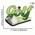 Green golf embroidery patch with ball and club swing lines measuring 7.7 by 5.5 centimeters - Golf Club Pattern 11