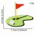 Golf ball and green flag embroidered iron-on patch measuring 7.7x7cm for clothing - Golf Club Pattern 12