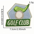 Cartoon golf club embroidery patch with green clubs and white ball variant, 6.8cm size - Golf Club Pattern 16