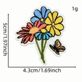 Embroidered daisy flower patch with orange butterfly, 5cm height iron-on clothing applique - Flower Patch Style 11
